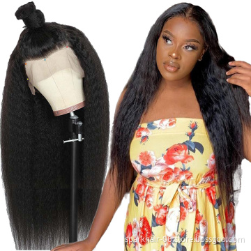 HF yaki straight lace wigs 100 virgin human hair wig kinky straight full lace front wig vendor for black women